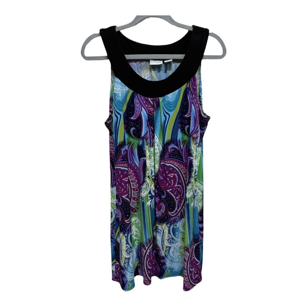 Kim Rogers Petite XL Paisley Print Sleevless Mini Dress Retro Casual Formal